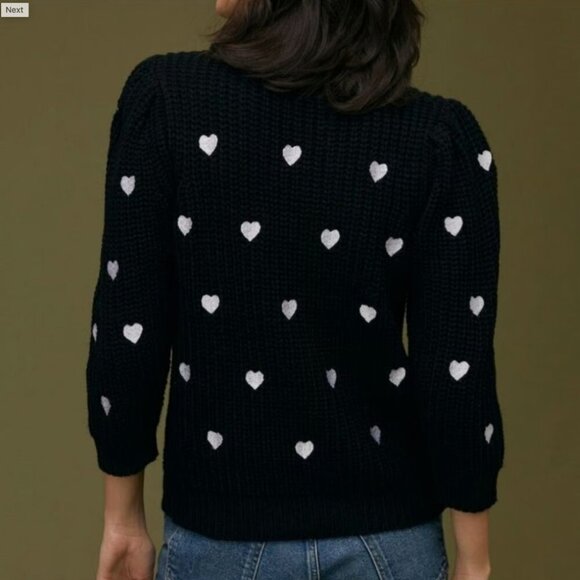 Anthropologie Hearts Mock Neck 3/4 Sleeve Knit Pullover Sweater Black Medium - Picture 3 of 8